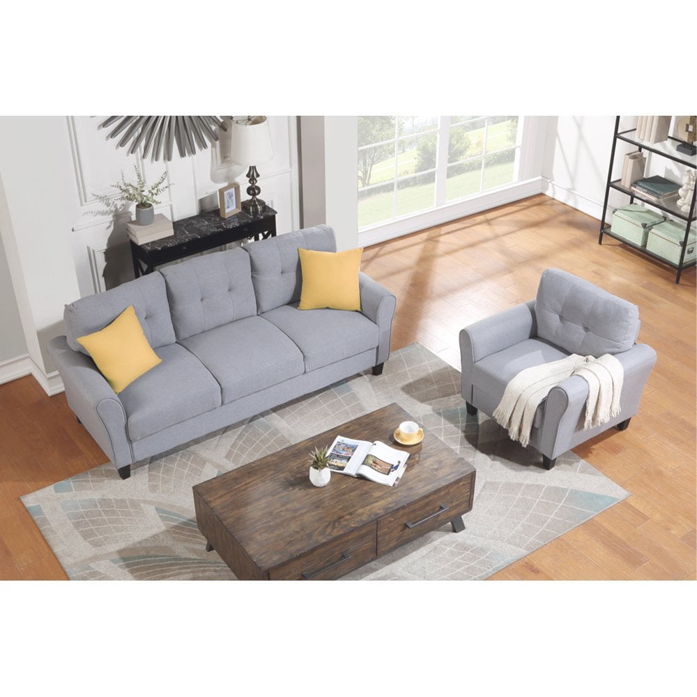 Gzxs Upholstered Linen Fabric Living Room Sofa Set, Single Sofa and 3-seat Sofa (Gray) - Walmart.com