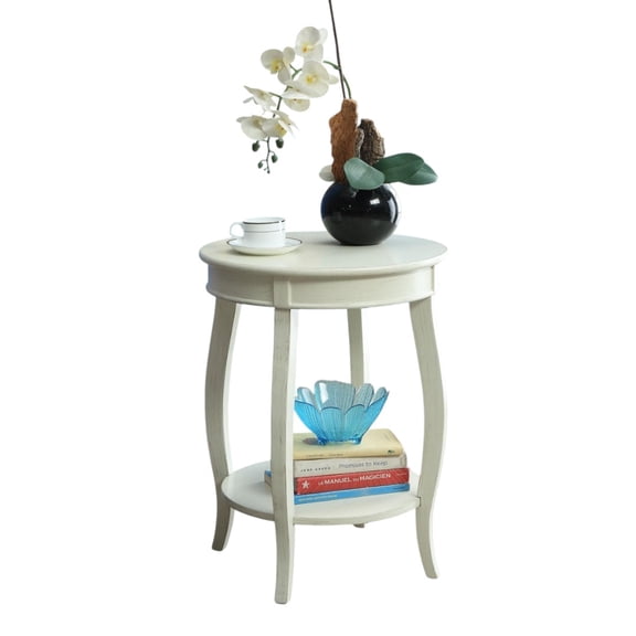 Gzxs Vintage Side Table in Antique White, 18-Inch Round End Table with Storage Shelf for Living Room, Bedroom, Small Spaces, Accent Small Coffee Table, Easy Assembly