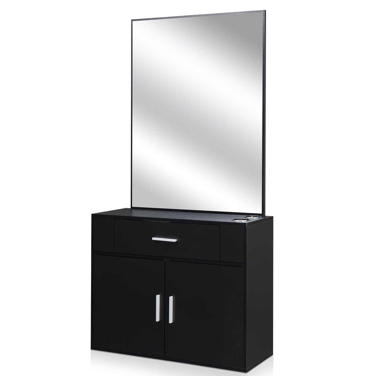 Black Wall Mount Salon Station with Mirror and Storage