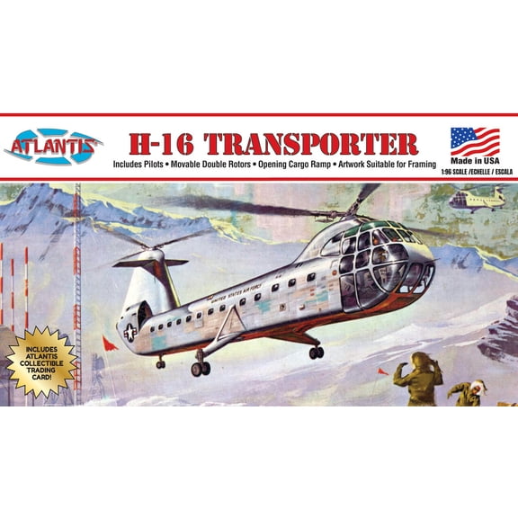 H-16 Piasecki Transporter Helicopter with Swivel Stand and Trading Card 1:96 Scale Model Kit
