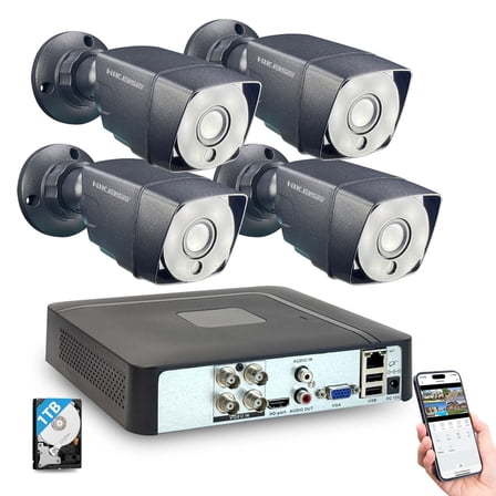 H.265 1080p Home Security Camera System Outdoor Indoor, CCTV DVR 4 Channel with AI Motion Detection, 4 x 1080p Weatherproof Surveillance Camera, 100ft Night Vision, 1TB HDD