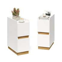 H&3L Skinny Nightstand, Narrow Side Table with Drawers, Modern Small Night Stand Set 2, Wooden Slim Bedside End Table for Living Room, Bedroom, White