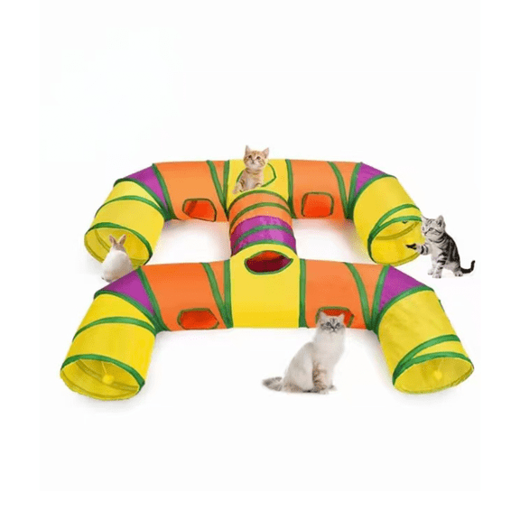 H-4 Way Collapsible Cat Tunnel for Indoor Cats, 3-Way Play Tube with 10 Peepholes & 4 Balls, Tear-Resistant Washable Pet Toy for Kittens, Puppies, Rabbits