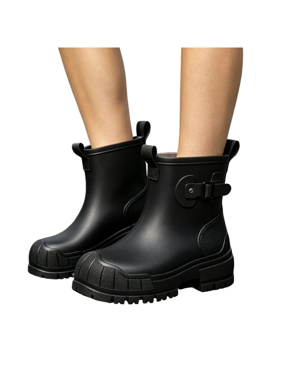H-554 Black Womens Short Rain Boots Waterproof Non Slip Outdoor Garden Shoes Comfortable Soft Sole Kitchen Work Fishing