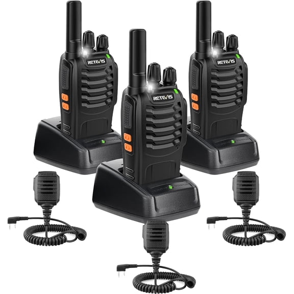 H-777 Walkie Talkies (3Pack) Bundle with Speaker Mic (3Pack), Rechargeable Talkies, 2 Way Radios Long Range, Portable FRS Two-Way Radios, Short Antenna, USB-C, LED Flashlight