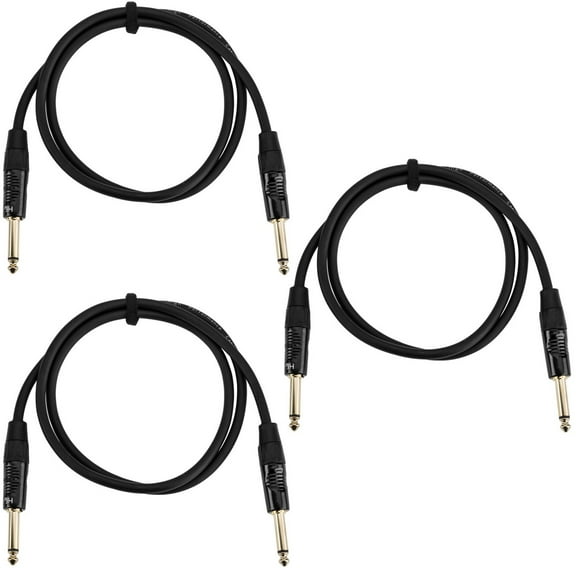 H&A 1/4" Male to 1/4" Male Instrument Cable with Rean Gold Connectors, 3', 3-Pack