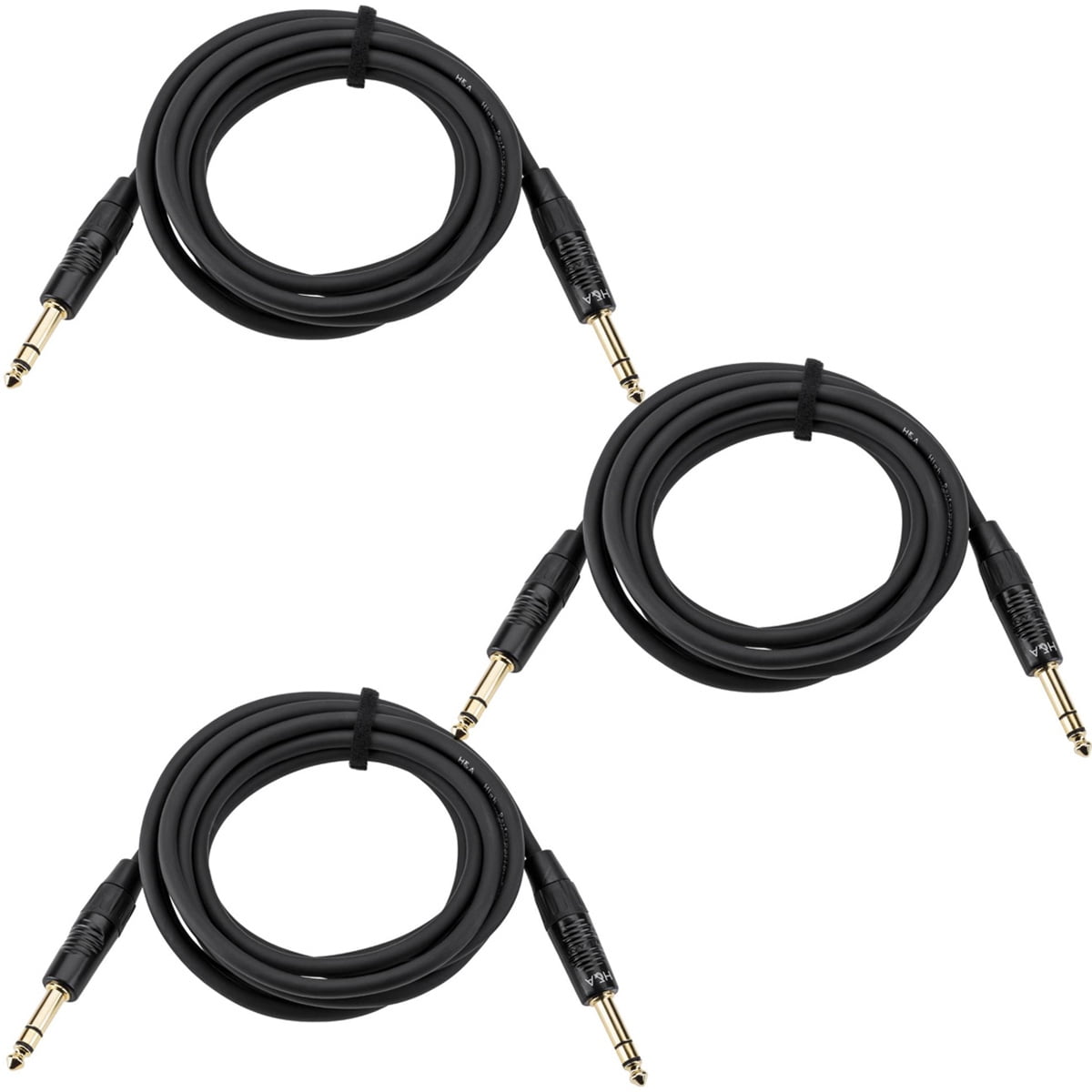 H&A 3 Pack Platinum Pro 10' TRS 1/4" Male to 1/4" Male Interconnect Cable with Rean by Neutrik Gold Connectors