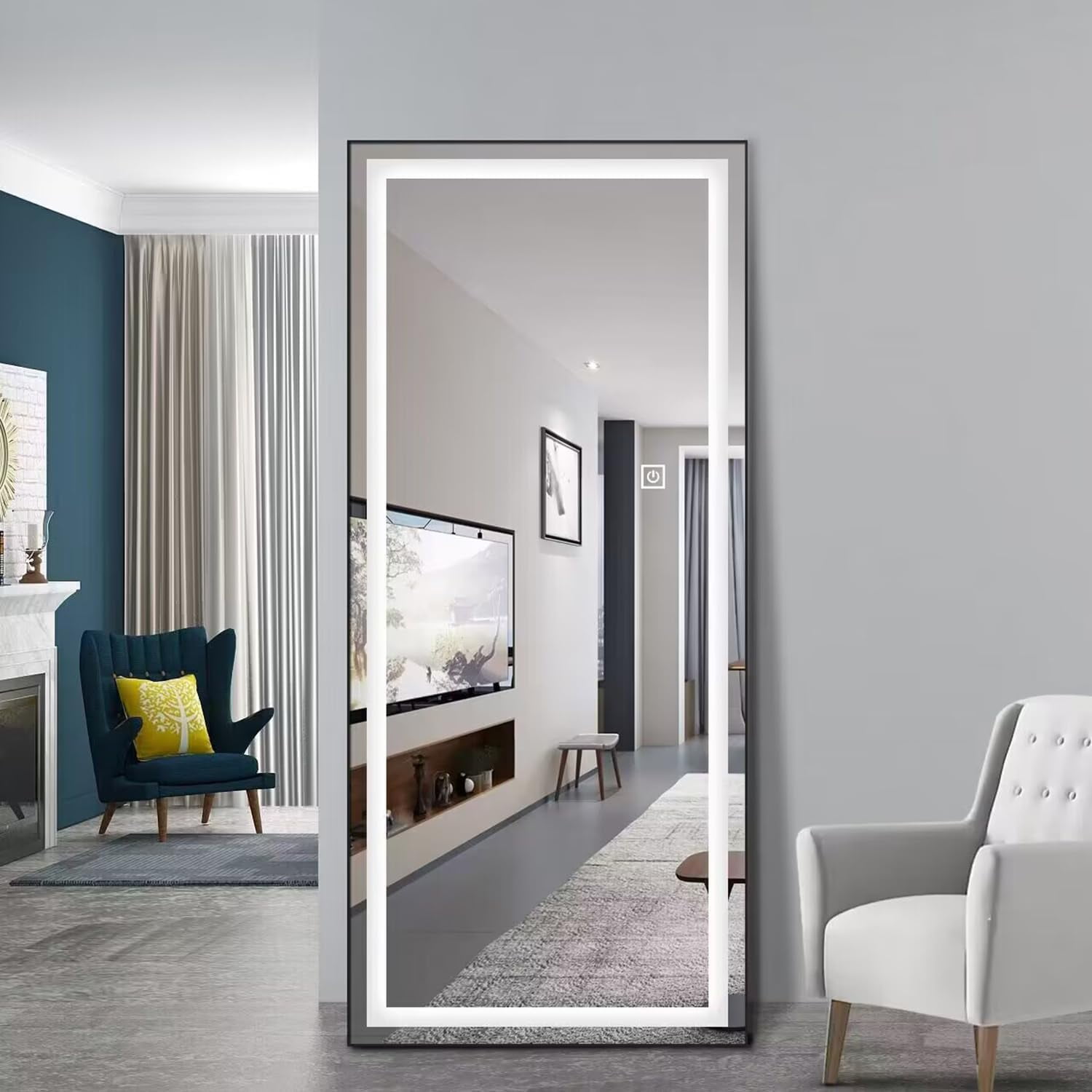 H & A Full Length Mirror with Lights, 65x22''LED Lighted Floor Mirrors Black Frame, Full Body ...