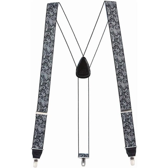 H. A. Sheldon Adult Black Paisley Dress Suspenders - 1.38-Inch Wide Elastic - Clip - 46" for 5'2" to 6'1" tall