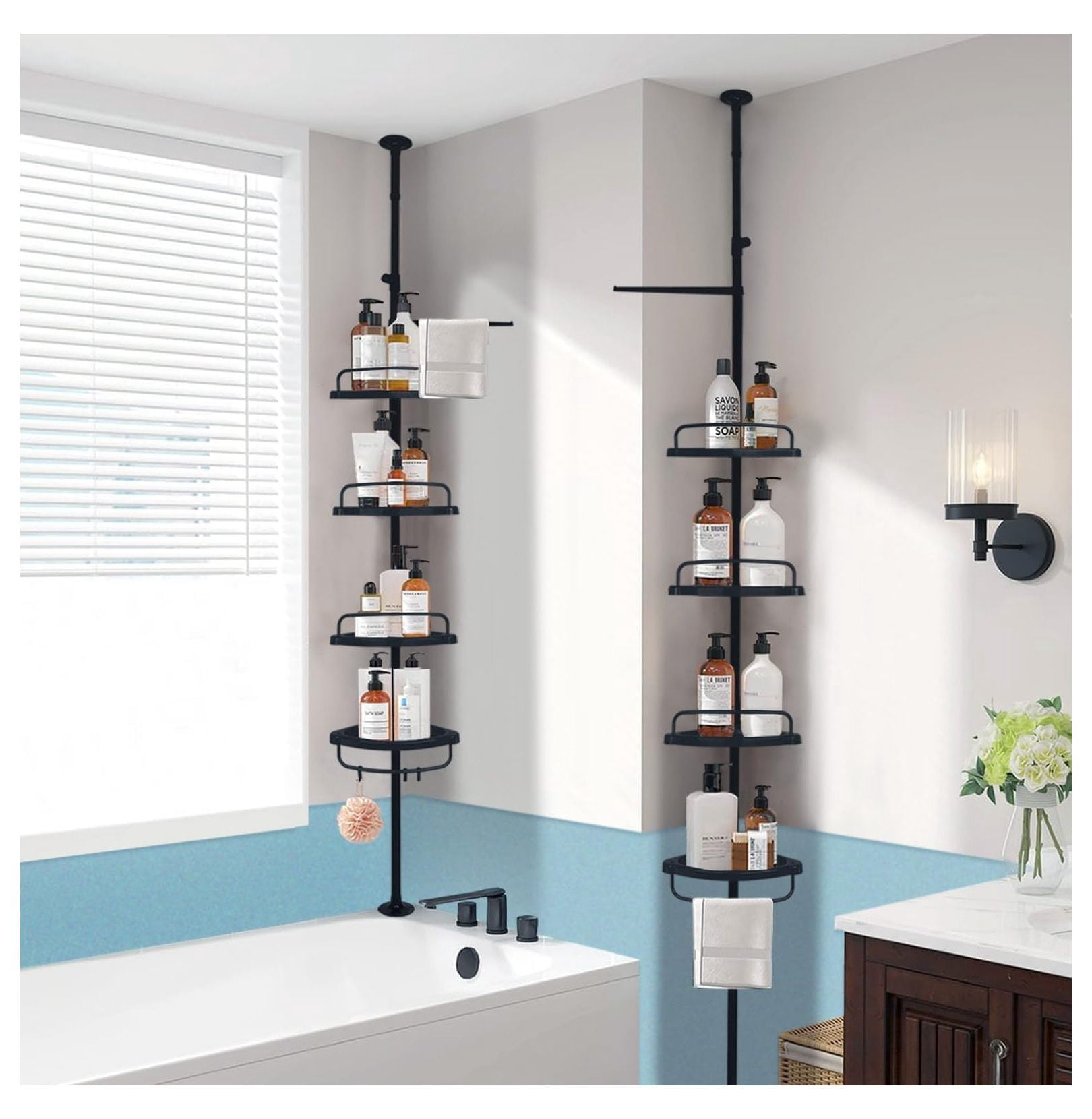 H&A Tension Shower Caddy Pole, Bathroom Corner Shower Rack, Stainless ...