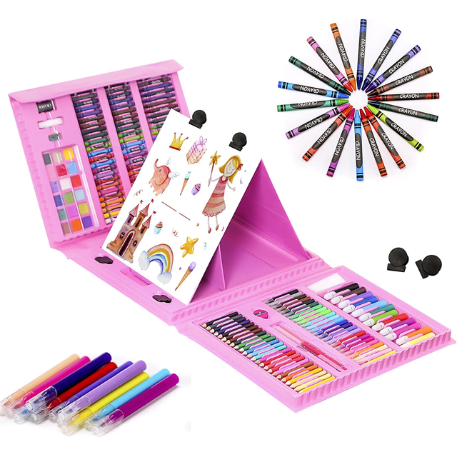 H & B 208-Piece Kids Art Set with Pastels, Crayons, Pencils, Markers ...