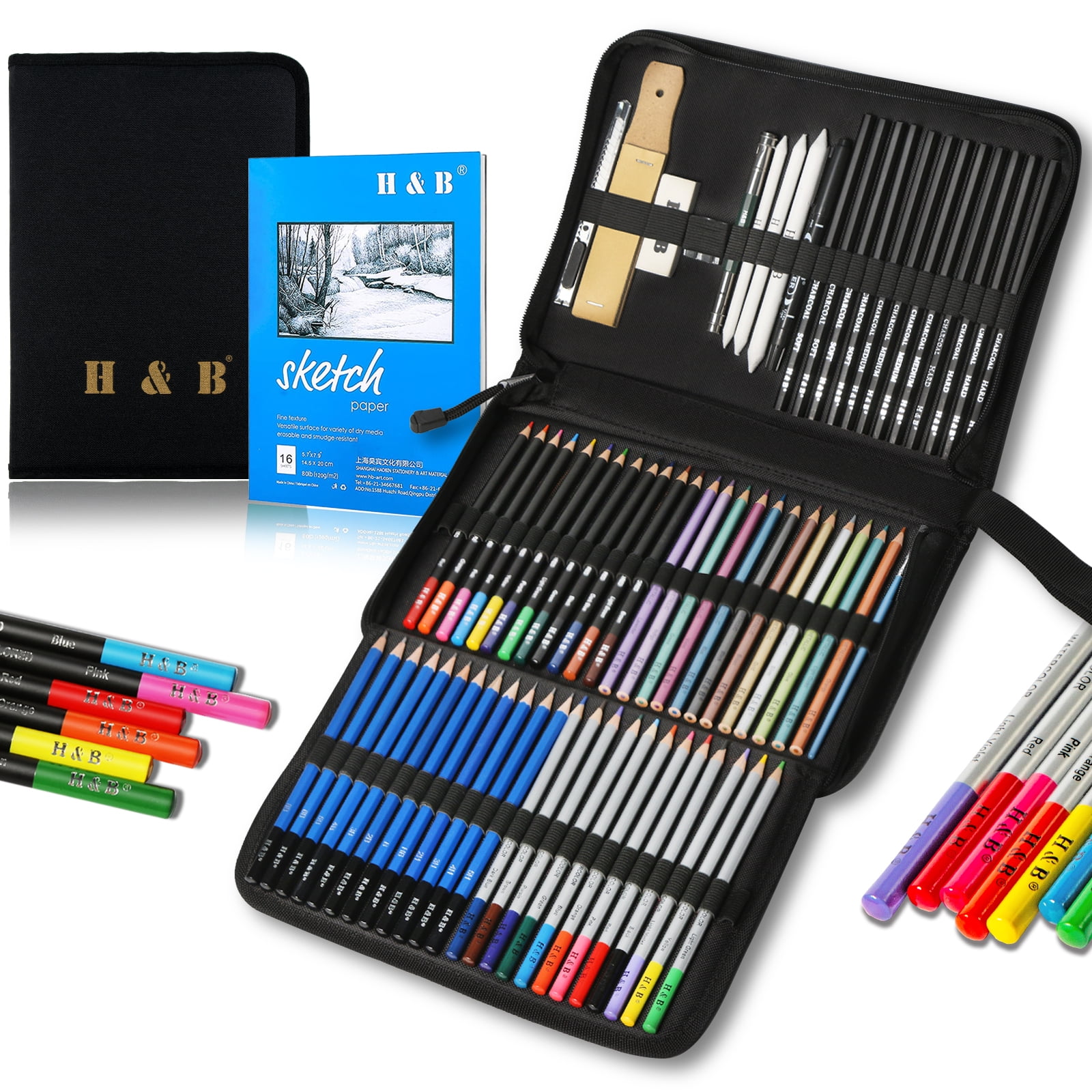 H & B Sketch Set, Colored Sketching Pencils, Watercolor & Metallic Pencil,  Art, Drawing & Sketching Pencil For Adult & Child (48Pcs Kit) 