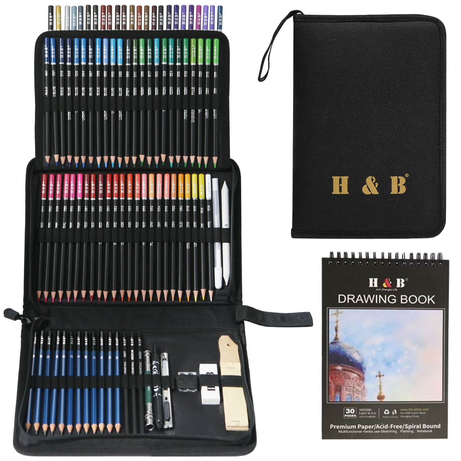 Premium 72 Colored Pencil Set - Includes Pencil Organizer, Travel Case,  Pencil Sharpener, Mini Coloring Book, and Gift Box