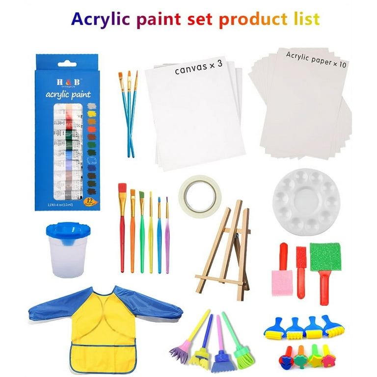 H & B Acrylic Paint Set with Canvas –55Pcs Painting Kit Includes Mini  Easel, Premium Painting Supplies, Brushes, Art Canvases, and More
