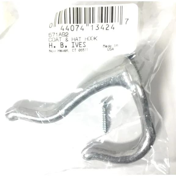 H B Ives Coat And Hat Hook 3" Model 571A92 Inch Nickel Color Made Usa