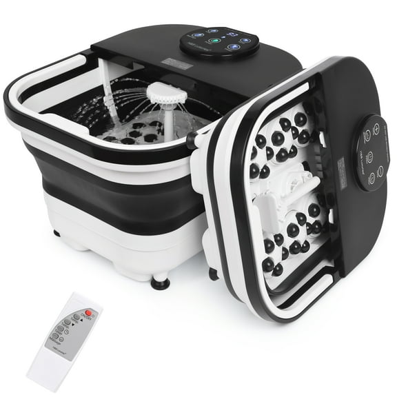 H&B Luxuries Collapsible Foot Spa Massager with Heat, 6 Rollers, Bubble & Shower, LED Display & Remote Control, Foot Bath for Stress Relief, Black