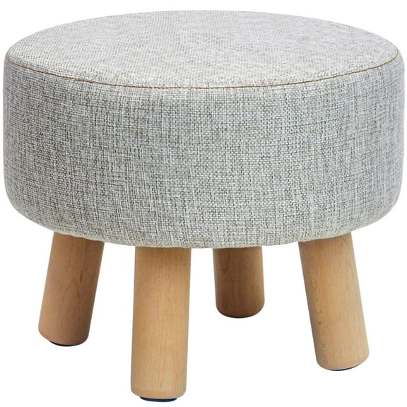 H&B Luxuries Fabric Round Padded Ottoman Foot Rest Stool (4 Legs-Simple Linen) ST-OPFS3