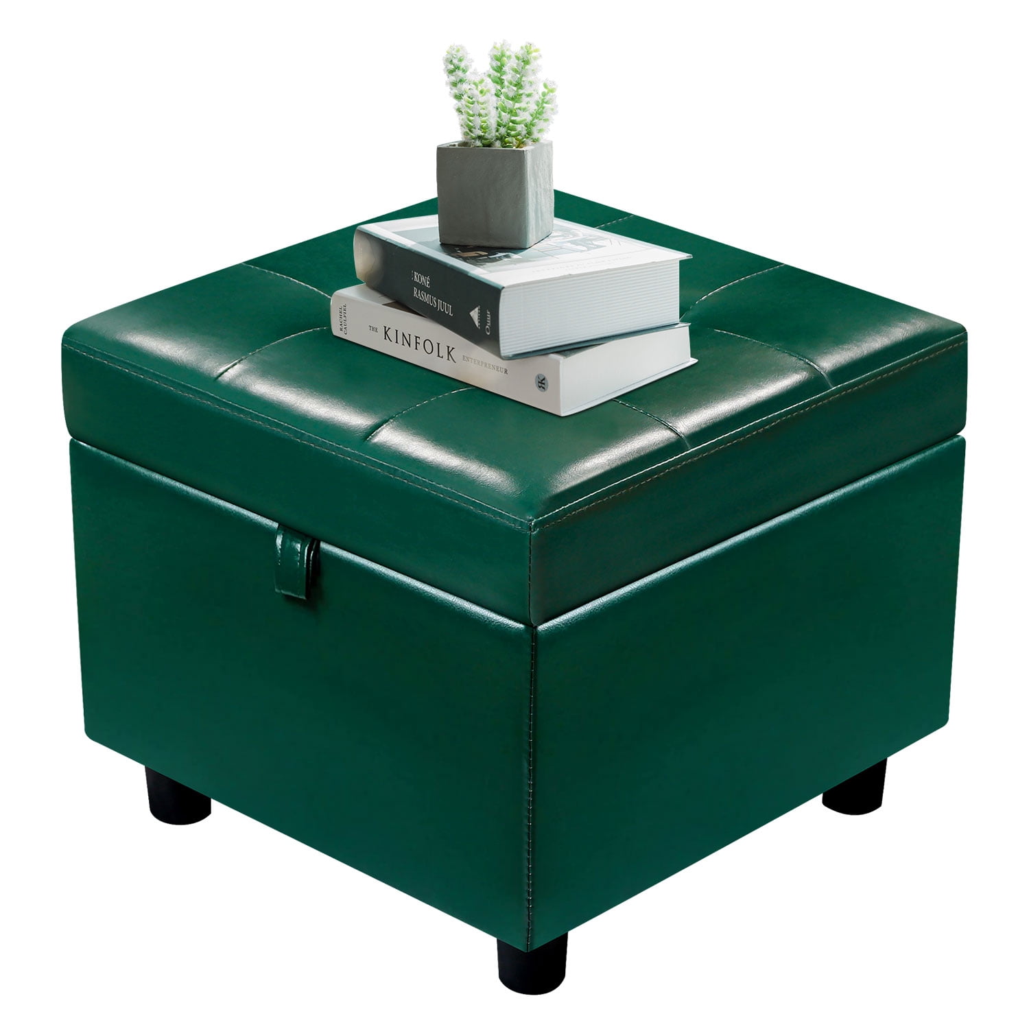 H&B Luxuries Tufted Leather Square Flip Top Storage Ottoman Cube Foot ...