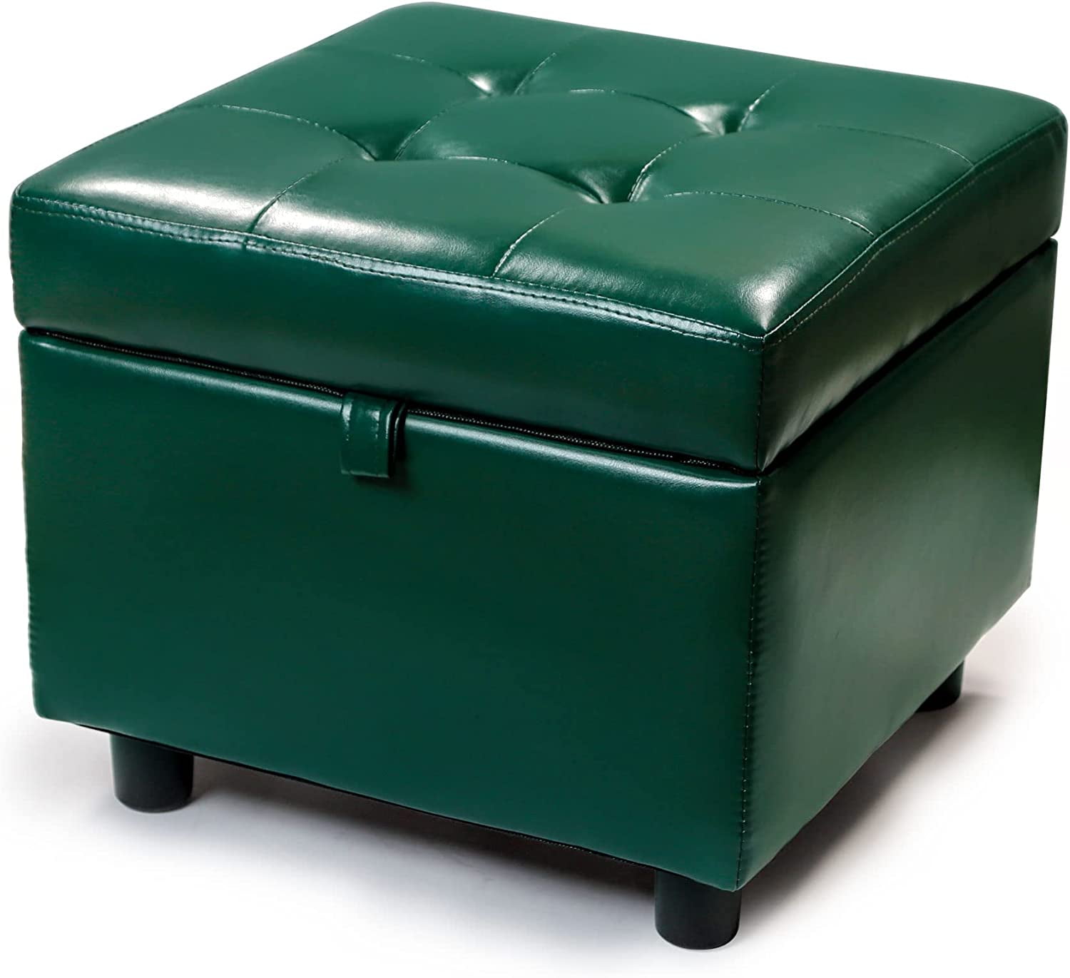 H&B Luxuries Tufted Leather Square Flip Top Storage Ottoman Cube Foot