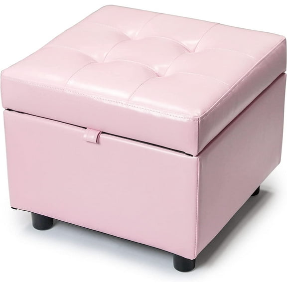 H&B Luxuries Tufted Leather Square Flip Top Storage Ottoman Cube Foot Rest-ST-SOPULPK9