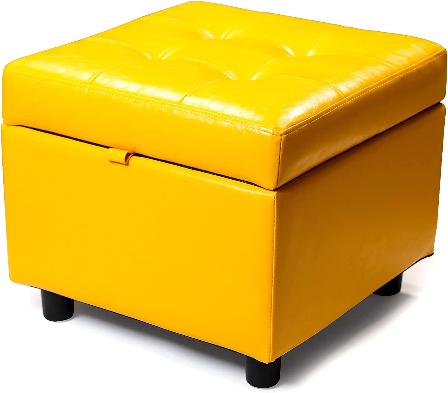 H&B Luxuries Tufted Leather Square Flip Top Storage Ottoman Cube Foot ...