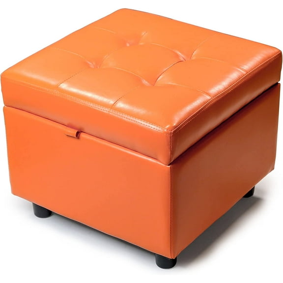H&B Luxuries Tufted Leather Square Flip Top Storage Ottoman Cube Foot Rest