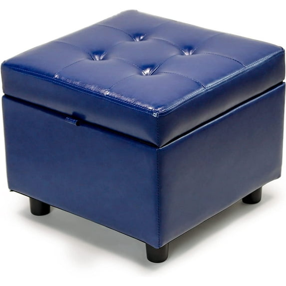 H&B Luxuries Tufted Leather Square Flip Top Storage Ottoman Cube Foot Rest
