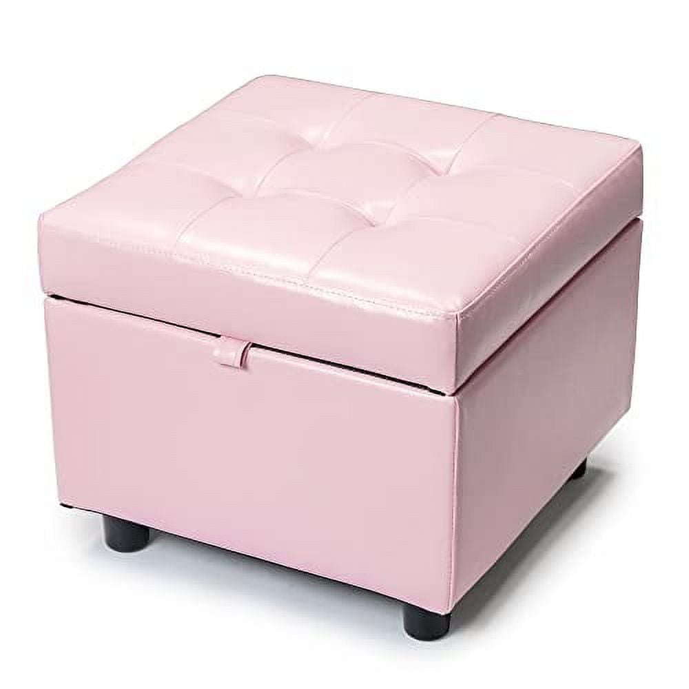 H&B Luxuries Tufted Leather Square Flip Top Storage Ottoman Cube Foot
