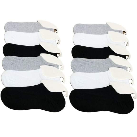 H & B Men's Low Cut Ankle Socks Cotton Athletic Running Seamless Solid Black White Grey 12 pack