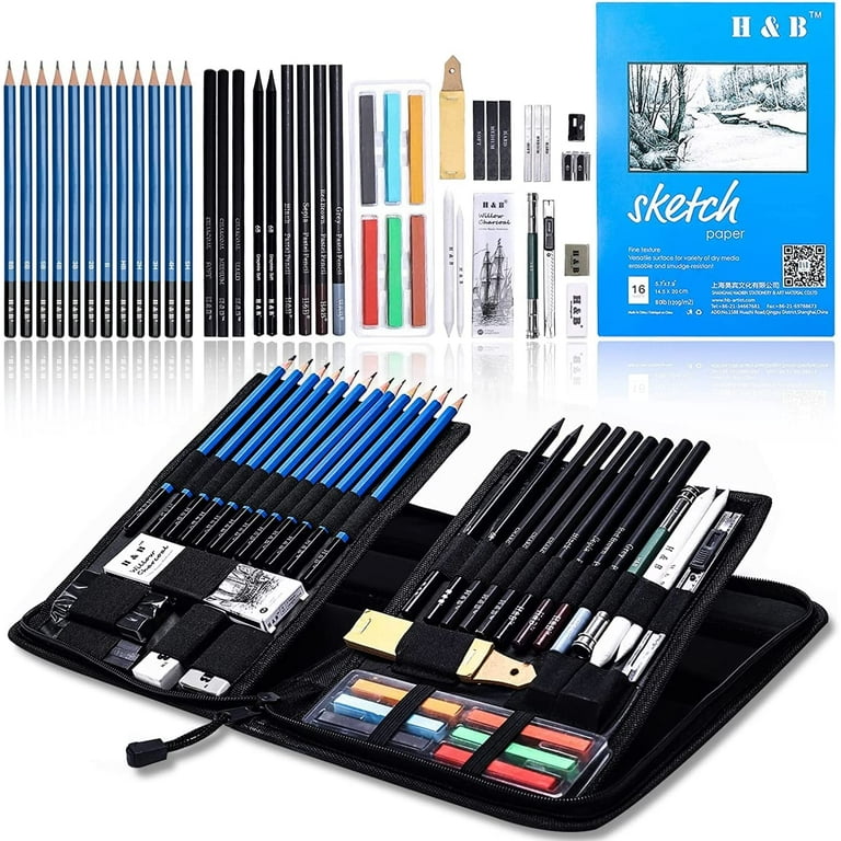  H & B 48 pcs Drawing Pencils Kit Sketch Set,Artists Sketching  Pencil Set for Adults Kids Teens Art Supplies