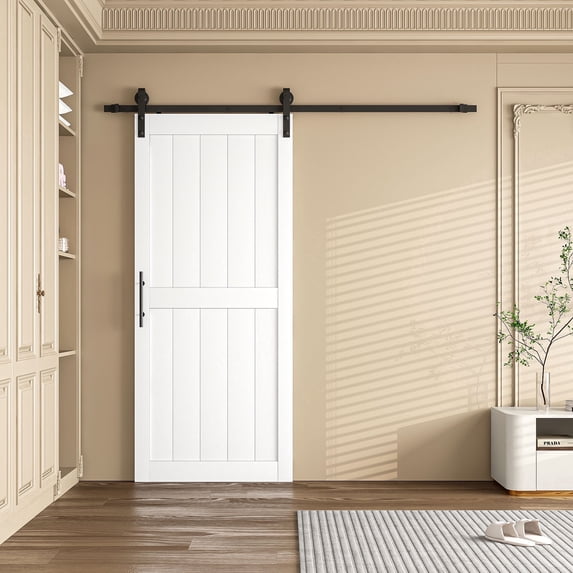 36" X 84" White H-Frame Barn Doors Sliding Closet Door With Hardware Kit