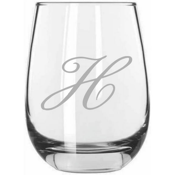 H Bix Script Monogram Etched 15.25oz Libbey Stemless Wine Glass