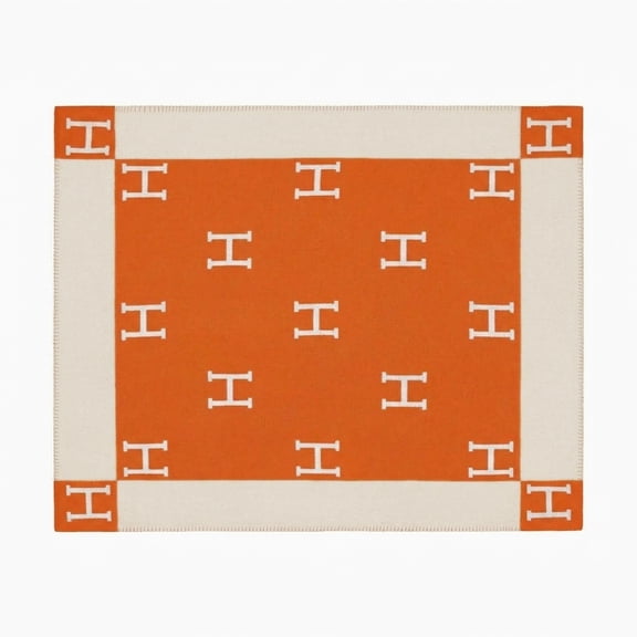 H Blanket Throw Blanket, Wool Blend Ultra Soft Warm Decorative Knit Blanket for Couch, Bed & Travel Christmas Thanksgiving Gifts for Woman, 53" x 69", Orange
