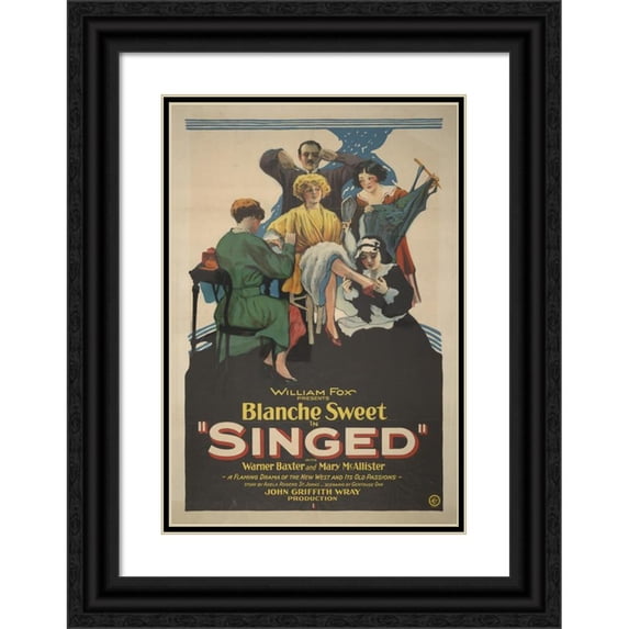 H.C. Miner Litho. Co. 14x18 Black Ornate Wood Framed Double Matted Museum Art Print Titled - William Fox Presents Blanche Sweet in Singed with Warner Baxter and Mary Mcallister (1927)