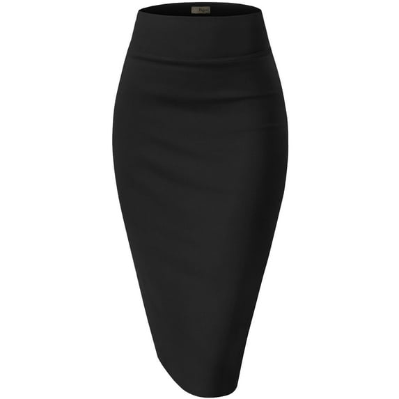 H&C Women Premium Nylon Ponte Stretch Office Pencil Skirt High Waist Made in The USA Below Knee