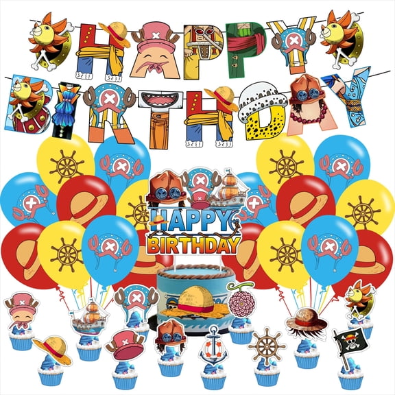 H Cartoon Party Supplies,Birthday Decorations Set Include Banner, Balloons, Hanging Swirls, Cake Cupcake Toppers for Boys Girls Party. C113