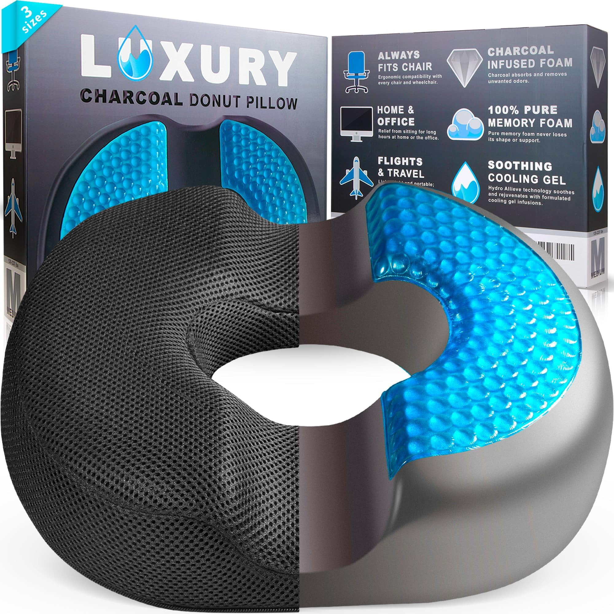 H. Charcoal Donut Pillow YPF5 for Tailbone Pain Tailbone Pain Relief Donut Cushion, Doughnut