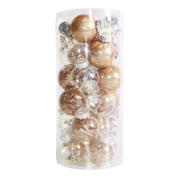 24ct Christmas Ball Ornaments Shatterproof Clear Large Plastic Hanging Ball Decorative Xmas Baubles Set with Stuffed Delicate Sparkling Hanging Christmas Tree Decorations (Gold)