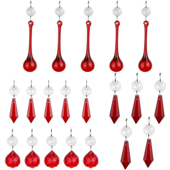 H&D 20pcs Red Crystal Icicle Pendant Chandelier Ball Prisms Drops DIY Parts