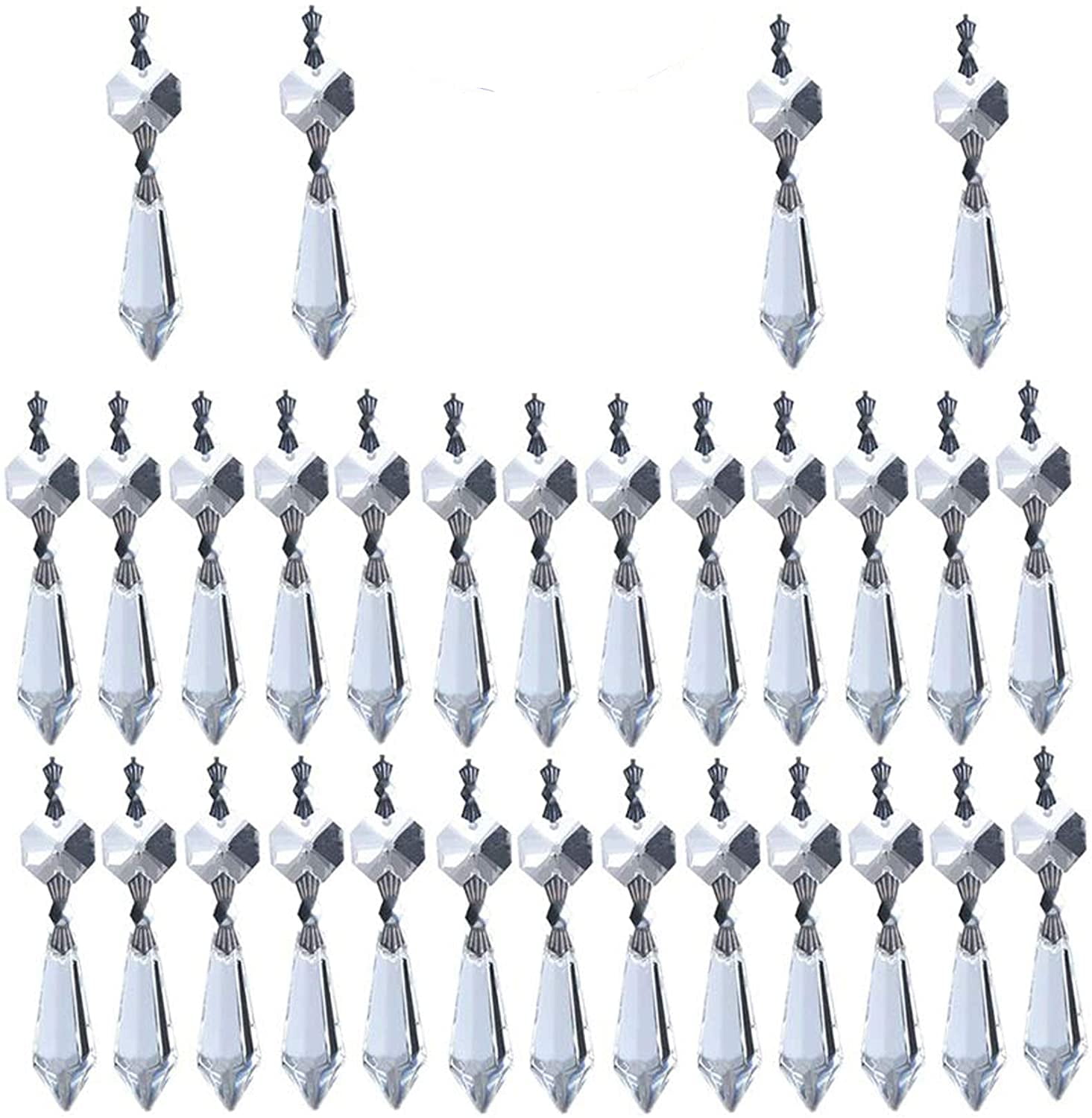 H&D 30pcs 38mm Chandelier Icicle Crystal Prisms Replacement Octogan