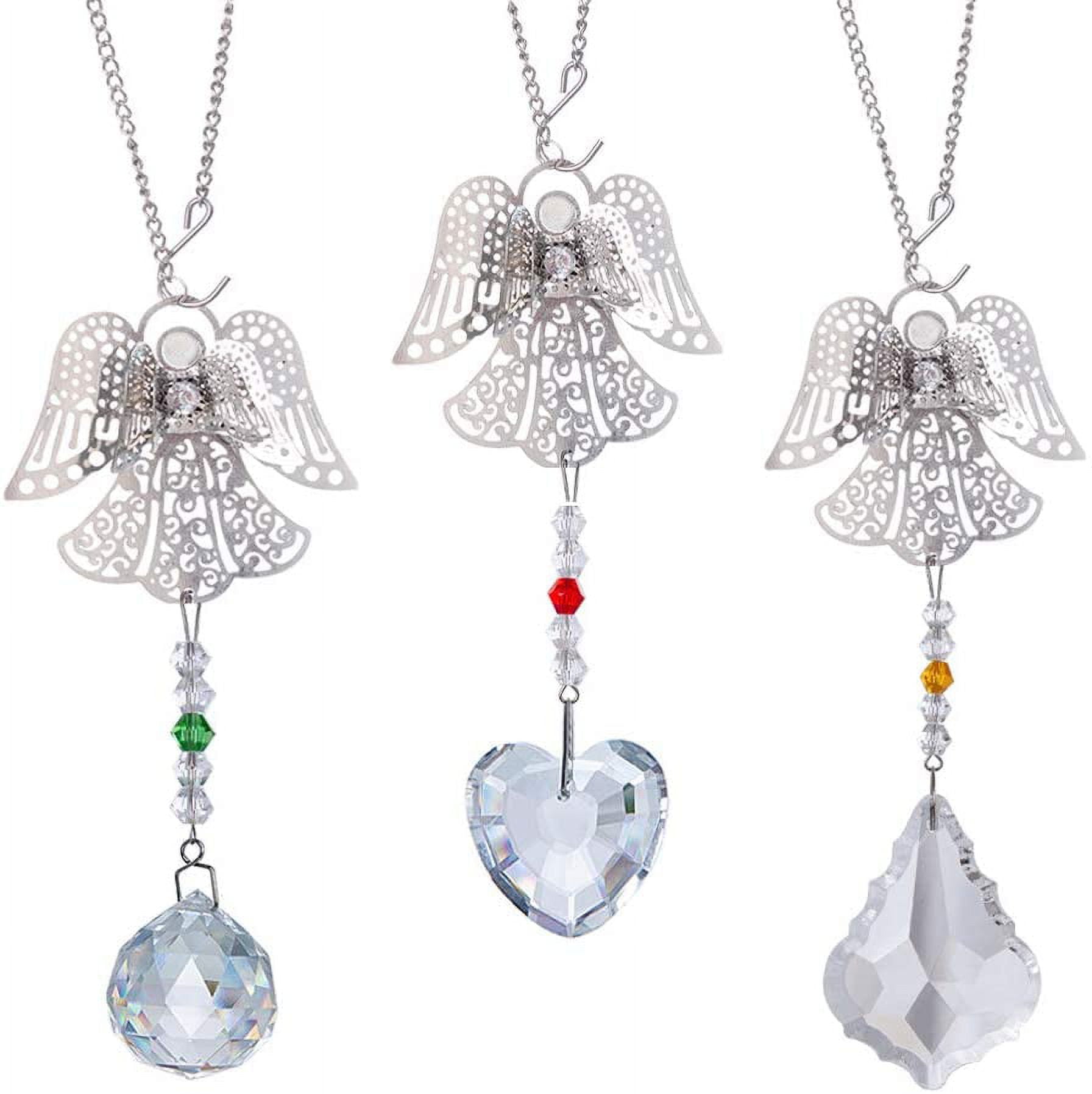 H&D 3pcs Crystal Angel Suncatcher Car Charm Set for Rear View