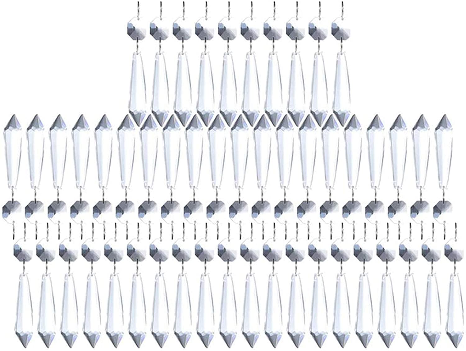 H&D 50pcs Clear Chandelier Crystal Icicle Prisms Beads (38mm&Silver Circle Clips) - image 1 of 3