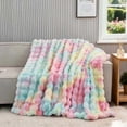 thumbnail image 1 of H&D Rainbow Faux Rabbit Fur Bubble Throw Blanket, 60" × 80", 1 of 6