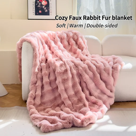 H&D Pink Faux Rabbit Fur Throw, 15" x 12"