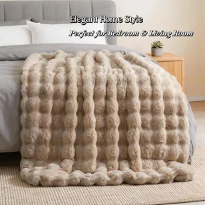 H&D 540GSM Faux Rabbit Fur Throw Blanket, Fluffy Furry Bubble Plush Double-Sided Thick Cozy Warm All Season Blanket for Couch Bed Sofa, 40"x60" Khaki