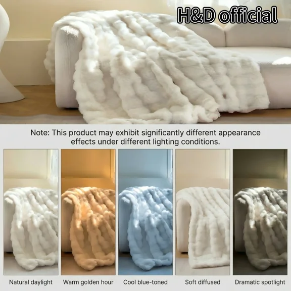 H&D 540GSM Faux Rabbit Fur Blanket, Thick Double-Sided Plush Throw