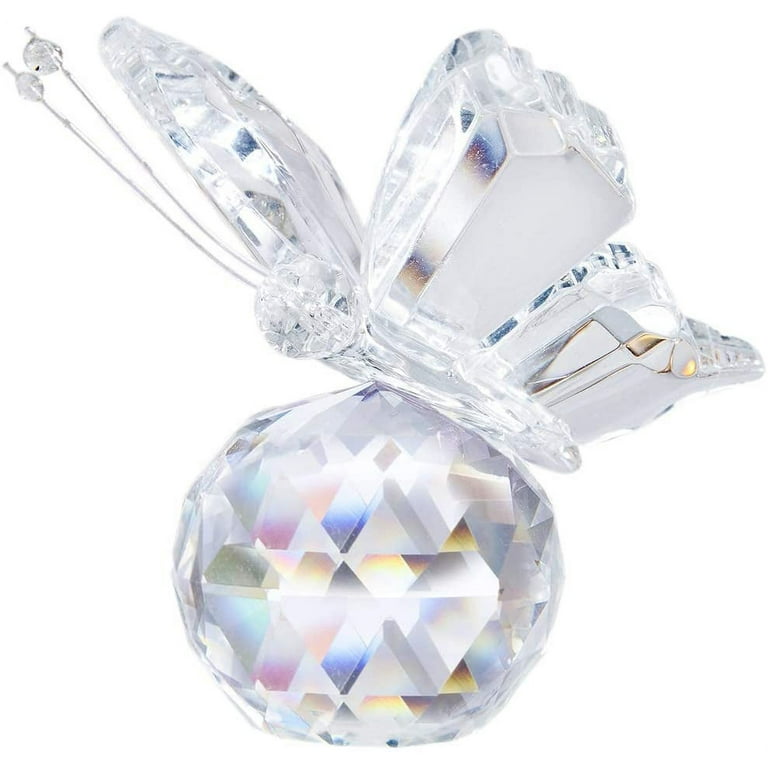 H&D HYALINE & DORA Crystal Flying Butterfly with Crystal Ball Base Figurine  Collection Cut Glass Ornament Statue Animal Collectible Pack of 4