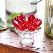 H&D HYALINE & DORA Red Crystal Rose Flower Figurine,Rose Gifts for Wife,Birthday Gifts for Women,Crystal Glass Rose Bouquet Ornament Decor for Christmas Anniversary Wedding Tabletop Centerpieces