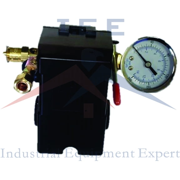 H/D PRESSURE SWITCH AIR COMPRESSOR 145-175 4 PORT 26 AMP w Gauge & Pop off valve