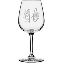 H Daishy Daisy Monogram Etched 12.75oz All Purpose Libbey Wine Glass